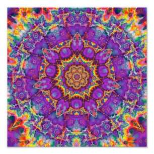 Electric Flower Lila Rainbow Kaleidoscope Art Fototryck