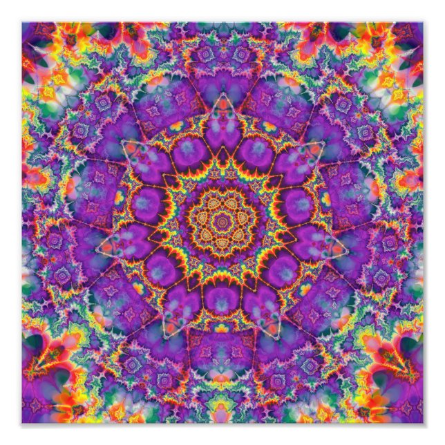 Electric Flower Lila Rainbow Kaleidoscope Art Fototryck (Framsidan)