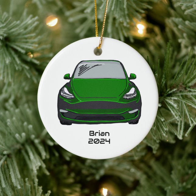 Electric Fordon SUV Grönt Hand plockade Sketch Julgransprydnad Keramik (Träd)