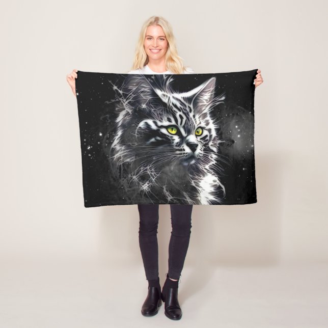 Electric Fractal Black Cat Glow Blanket Fleecefilt (På plats)