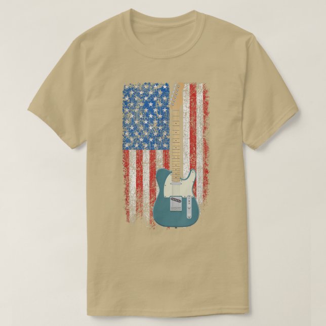 Electric Guitar American Flagga T Shirt (Design framsida)