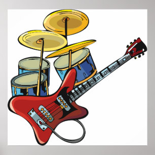 Electric Guitar And Drums Poster