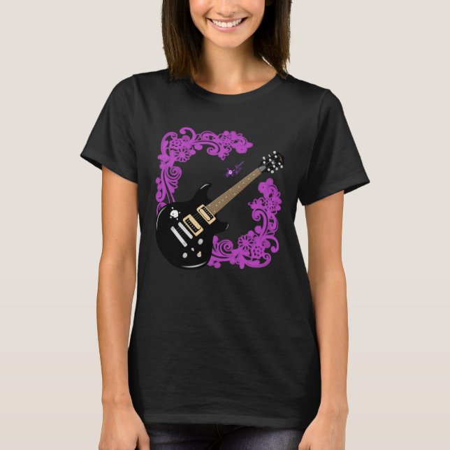 Electric Guitar Blommigt Swirl Spaghetti Straps Ta T Shirt (Framsida)