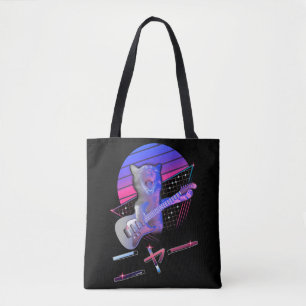 Electric Guitar Cat Vaporwave 80s 90-tal Music Äl Tygkasse