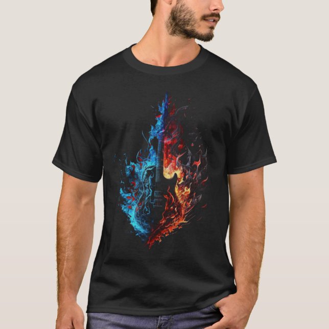 Electric Guitar Flames Guitarist Musician Retro Gu T Shirt (Framsida)