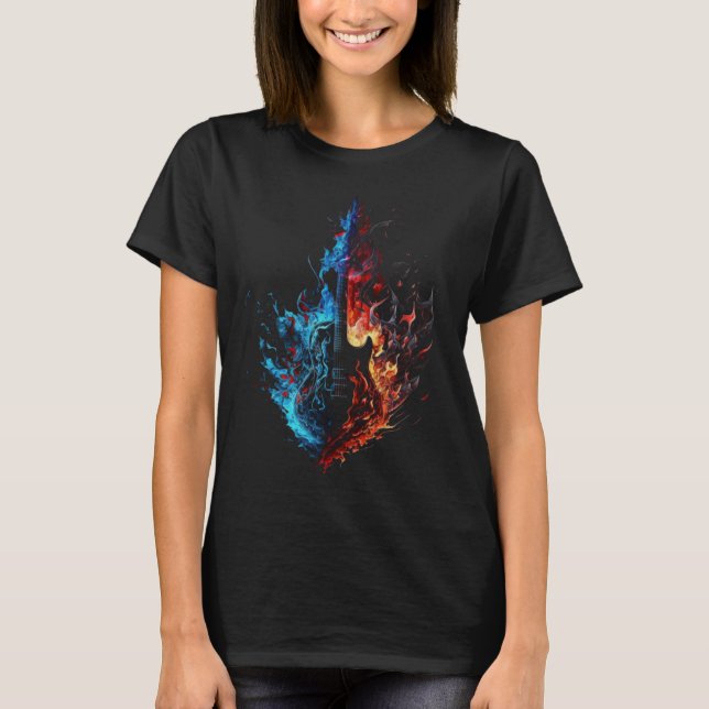 Electric Guitar Flames Guitarist Musician Retro Gu T Shirt (Framsida)