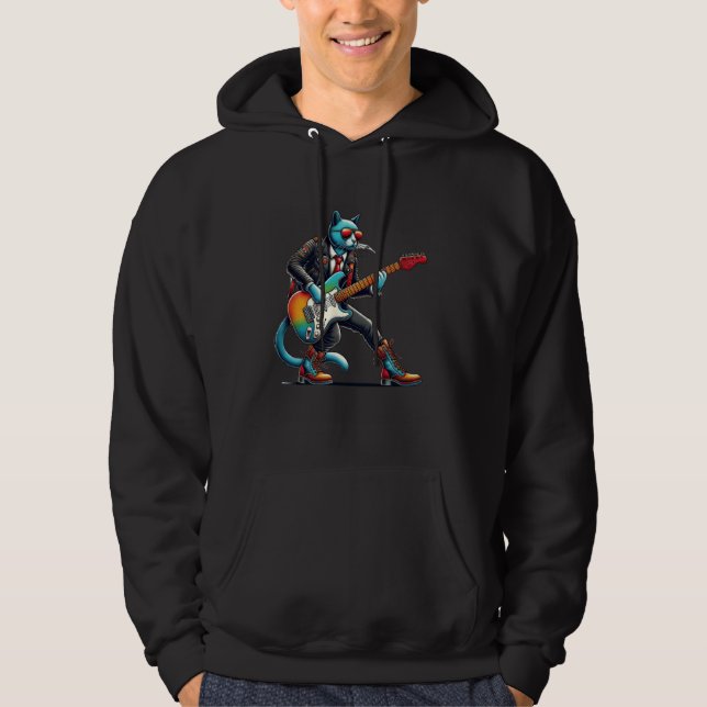 Electric Guitar Kitten Music Älskare Sten Guitaris Hoodie (Framsida)