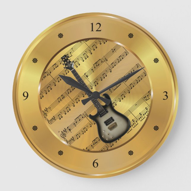 Electric Guitar ~ Lakan Music ~ Guld Background ~ Stor Klocka (Framsida)