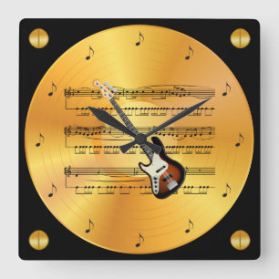 Electric Guitar ~ Lakan Music ~ Guld Record ~ Fyrkantig Klocka