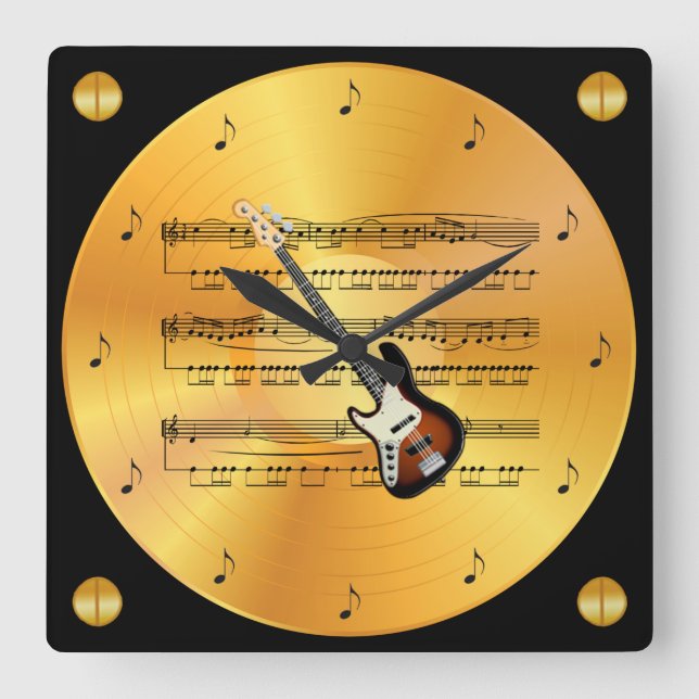 Electric Guitar ~ Lakan Music ~ Guld Record ~ Fyrkantig Klocka (Framsida)