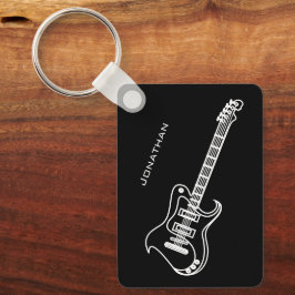 Electric Guitar Modern Minimal Black Personlig Nyckelring