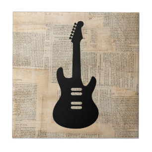 Electric Guitar Music Art med tidningsartikel Kakelplatta