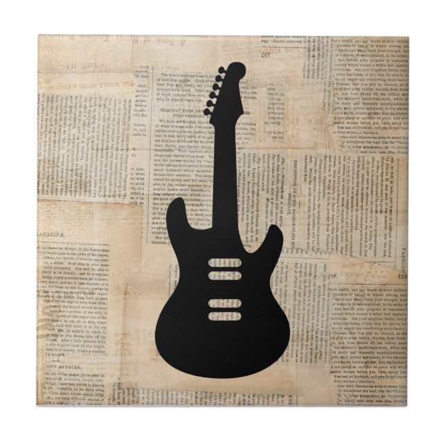 Electric Guitar Music Art med tidningsartikel Kakelplatta (Framsidan)