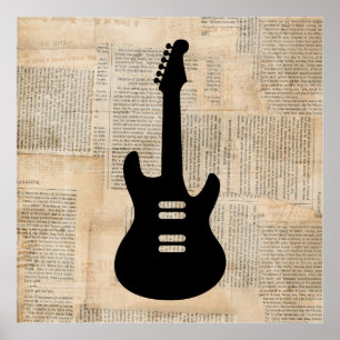 Electric Guitar Music Art med tidningsartikel Poster
