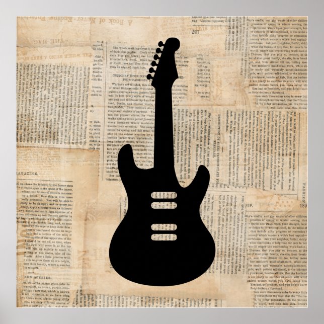 Electric Guitar Music Art med tidningsartikel Poster (Framsidan)
