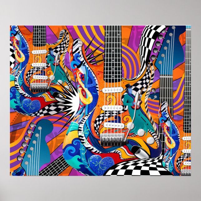 Electric Guitar Music Pop Art 60's Jokers Vild Poster (Framsidan)