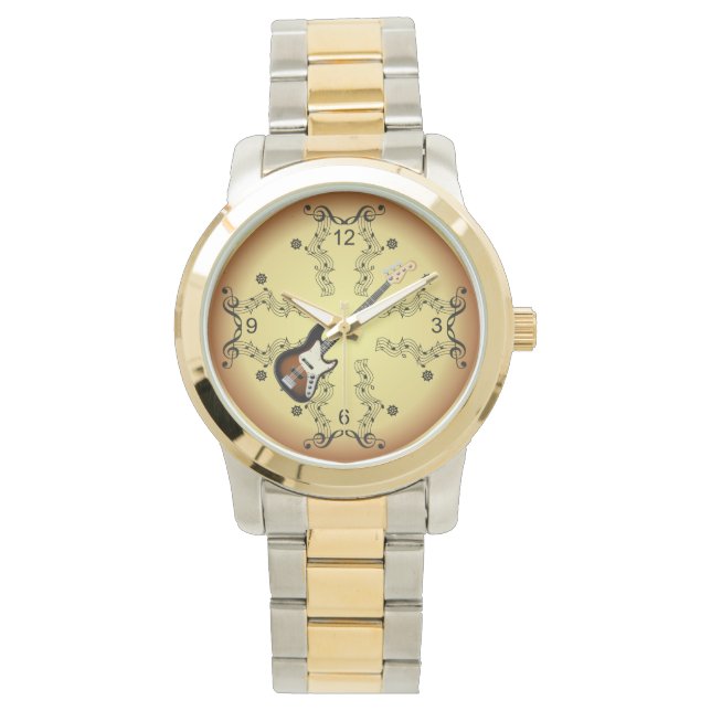 Electric Guitar~Musical Rulla~Golden Background ~ Armbandsur (Framsida)