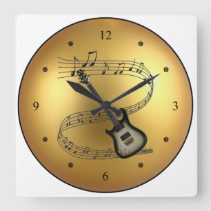 Electric Guitar ~ Musical Rulla ~ Golden Globe ~ Fyrkantig Klocka