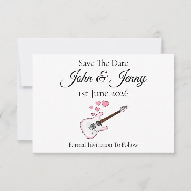 Electric Guitar Musician Bröllop spara datum (Framsida)