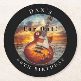 Electric Guitar Ocean Sunset Music Notes Underlägg Papper Rund