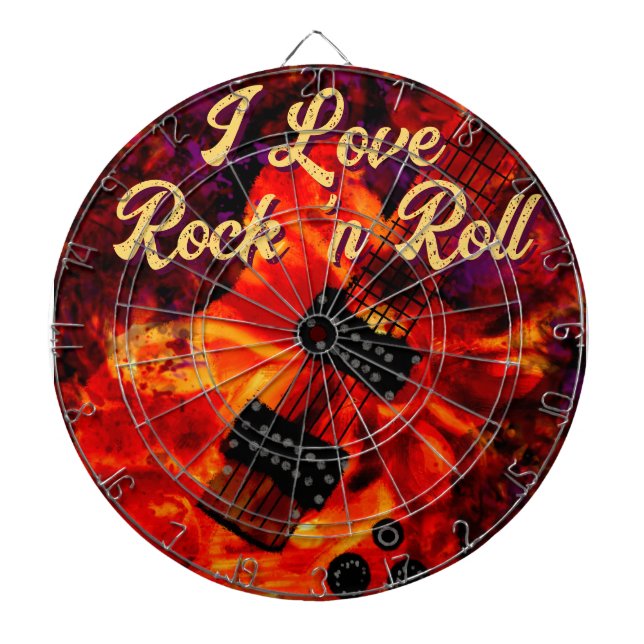 Electric Guitar on Fire Red Black Kärlek Rock n Ro Darttavla (Framsidan)