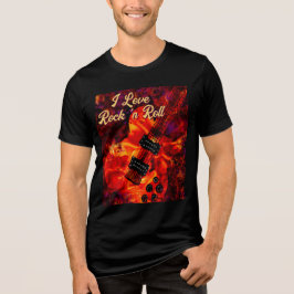 Electric Guitar on Fire Red Black Kärlek Rock n Ro T Shirt