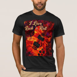 Electric Guitar on Fire Red Black Kärlek Rock n Ro T Shirt