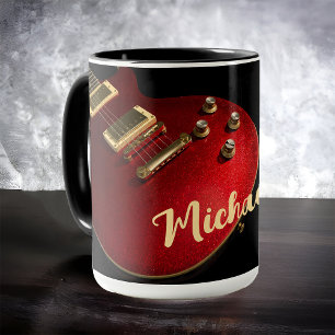 Electric Guitar Player Rock musik Namn Red Black Mugg