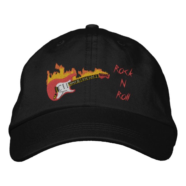 Electric Guitar Rock N Roll Embroized Cap Broderad Keps (Framsida)