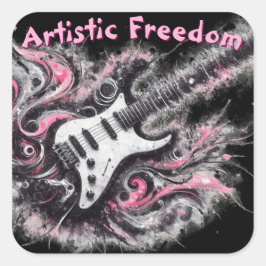 Electric Guitar Rosa Black Music Art Guitars Fyrkantigt Klistermärke