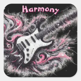 Electric Guitar Rosa Black Music Art Guitars Fyrkantigt Klistermärke