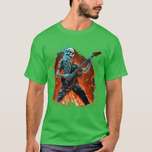 Electric Guitar Skeleton Guitarist Metall Punk Ste T Shirt (Framsida)