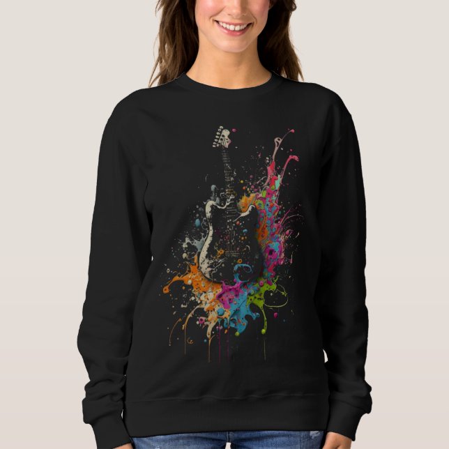 Electric Guitar Splash Guitarist Musician Retro Gu T Shirt (Framsida)
