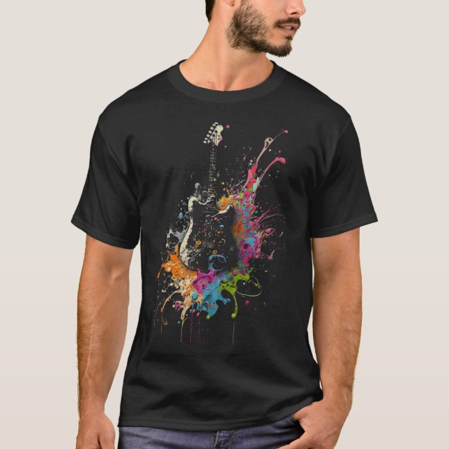 Electric Guitar Splash Guitarist Musician Retro Gu T Shirt (Framsida)