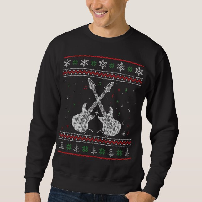Electric Guitar Ugly jul Sweater Stil Lång Ärmad Tröja (Framsida)