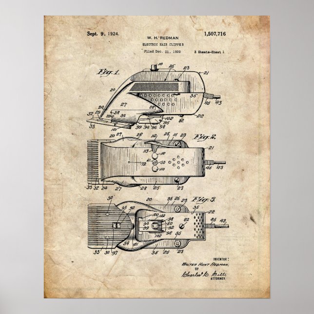 Electric Hair Clipper Patent Poster (Framsidan)