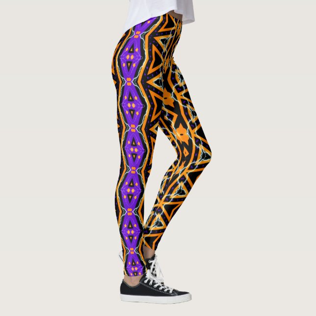 Electric Halloween Tribal Lila Orange Leggings (Höger)