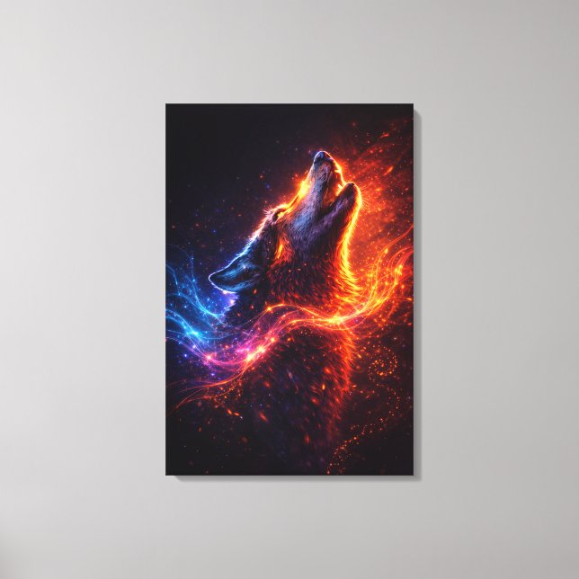 Electric Howl – Fire & Ice Wolf Canvas Print (Framsida)