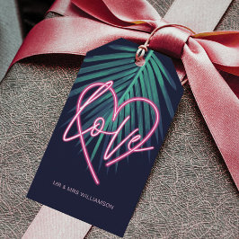 Electric Kärlek Neon Rosa Heart & Tropical Handfla Presentetikett
