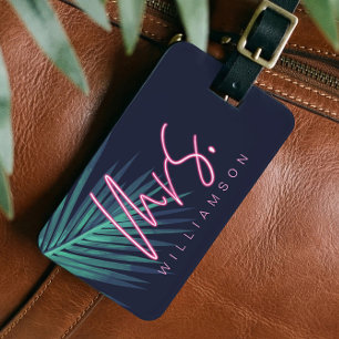 Electric Kärlek Neon Rosa Mrs Tropical & Monogram Bagagebricka