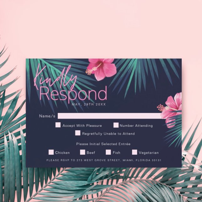 Electric Kärlek Neon Rosa Tropical Retro Bröllop OSA Kort (Skapare uppladdad)