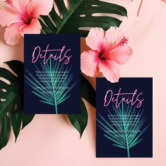 Electric Kärlek Neon Rosa Tropical Retro Bröllop Tilläggskort (Electric Love Neon Pink Tropical Retro Wedding Enclosure Card)