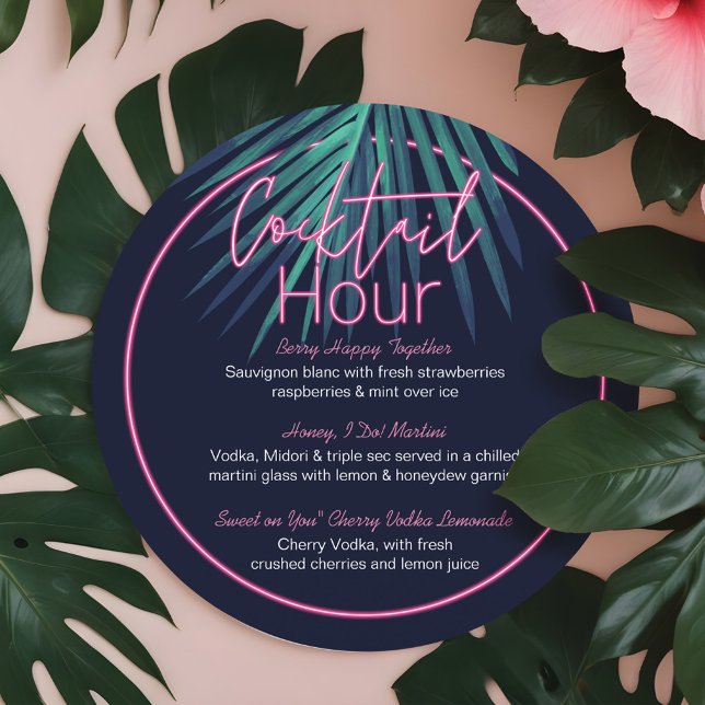 Electric Kärlek Neon Rosa Tropical Retro Cocktail Meny (Electric Love Neon Pink Tropical Retro Cocktail Menu)