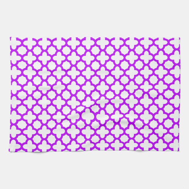 Electric Lila Quatrefoil Mönster Kökshandduk (Horisontell)