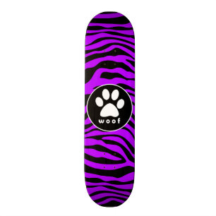 Electric Lila Zebra ränder; Paw Print Old School Skateboard Bräda 18 Cm
