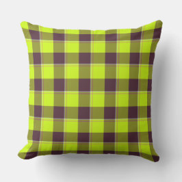 Electric Lime and Livid Brown Plaid Kudde