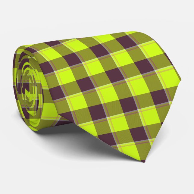 Electric Lime and Livid Brown Plaid Neck Tie Slips (Rullad)