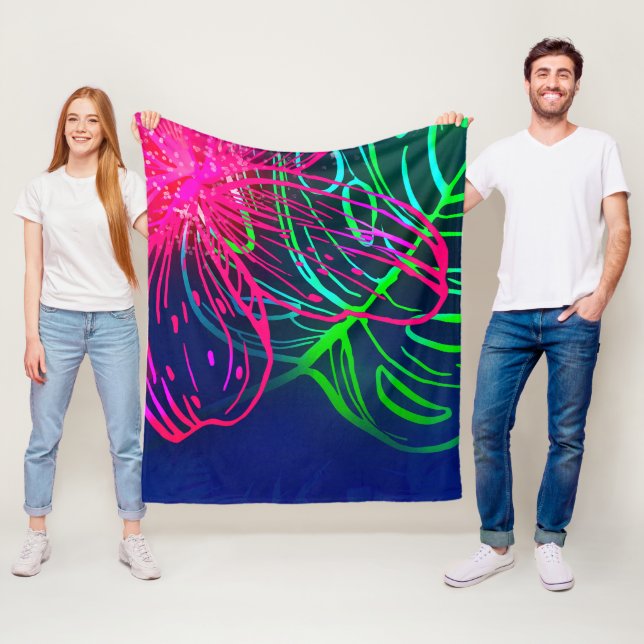 Electric Luau Tropical Night Neon Aloha Fleecefilt (På plats)