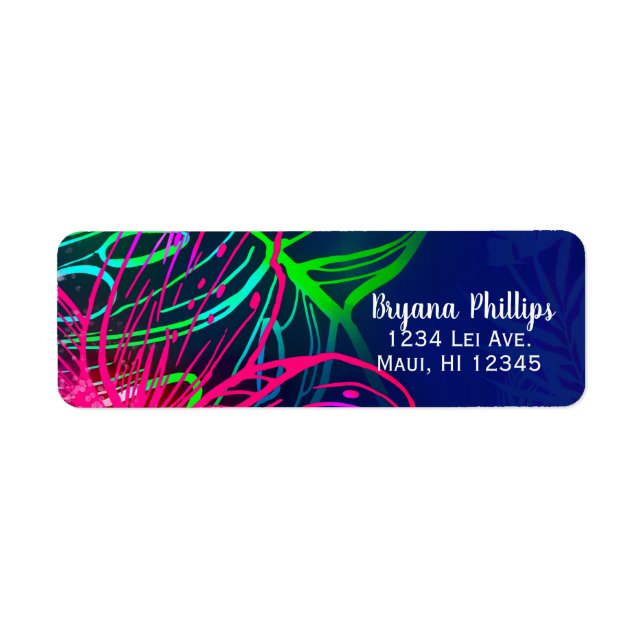 Electric Luau Tropical Night Neon Aloha Party Returadress Etikett (Framsidan)
