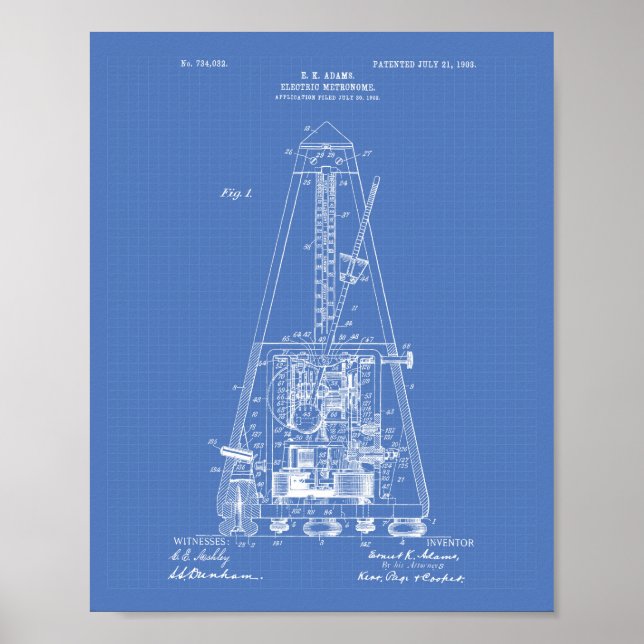 Electric Metronome 1903 Patent Art Blueprint Poster (Framsidan)